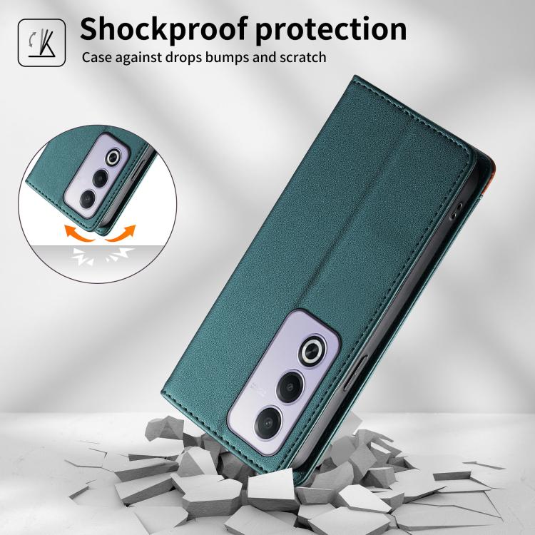 For OPPO A3 Pro Global / K12x 5G Dierfeng Splicing Strong Magnetic RFID Vegan Leather Phone Case