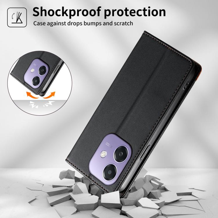 For OPPO A3x 5G / 4G India Dierfeng Splicing Strong Magnetic RFID Vegan Leather Phone Case