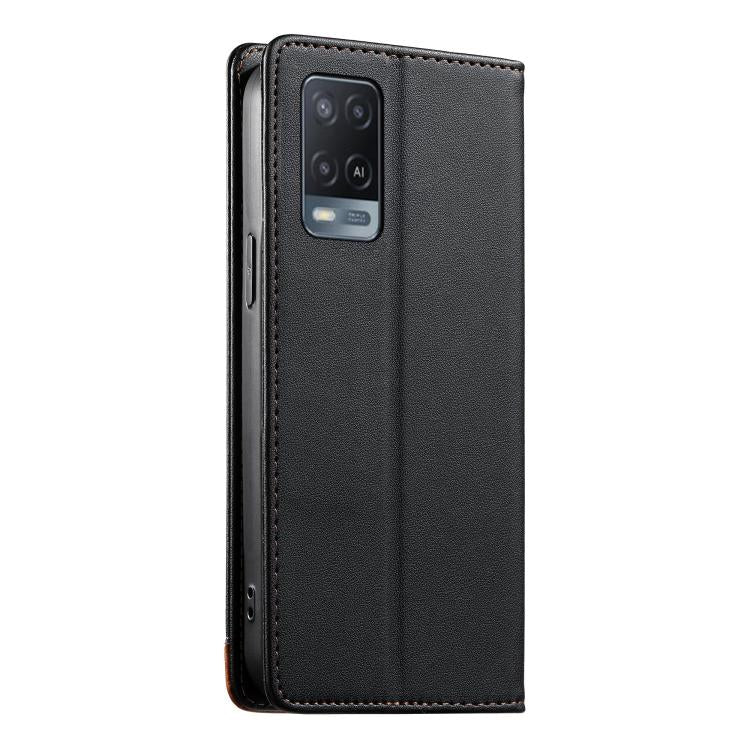 For OPPO A54 4G / A54s / A55 5G Dierfeng Splicing Strong Magnetic RFID Vegan Leather Phone Case