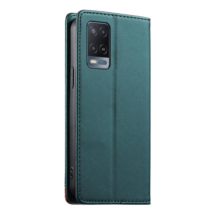 For OPPO A54 4G / A54s / A55 5G Dierfeng Splicing Strong Magnetic RFID Vegan Leather Phone Case