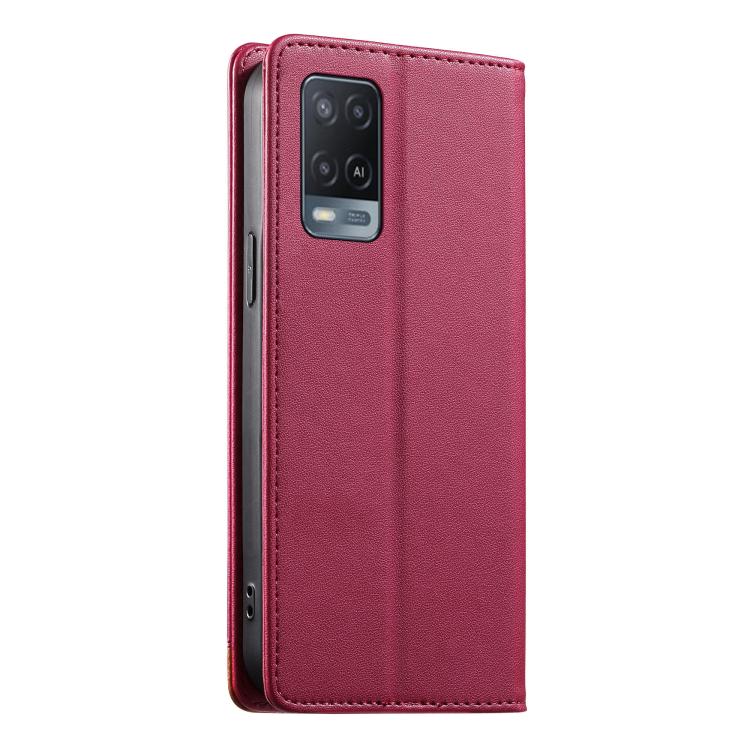 For OPPO A54 4G / A54s / A55 5G Dierfeng Splicing Strong Magnetic RFID Vegan Leather Phone Case
