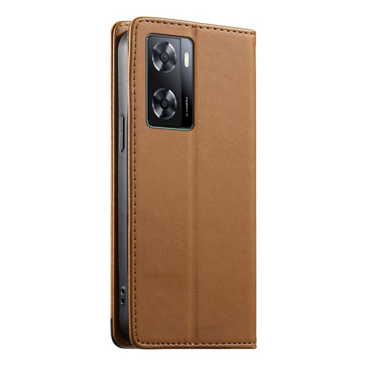 For OPPO A57 4G / A77 4G Dierfeng Splicing Strong Magnetic RFID Vegan Leather Phone Case