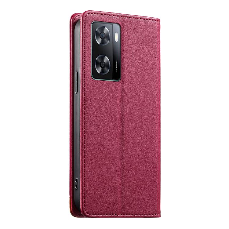 For OPPO A57 4G / A77 4G Dierfeng Splicing Strong Magnetic RFID Vegan Leather Phone Case
