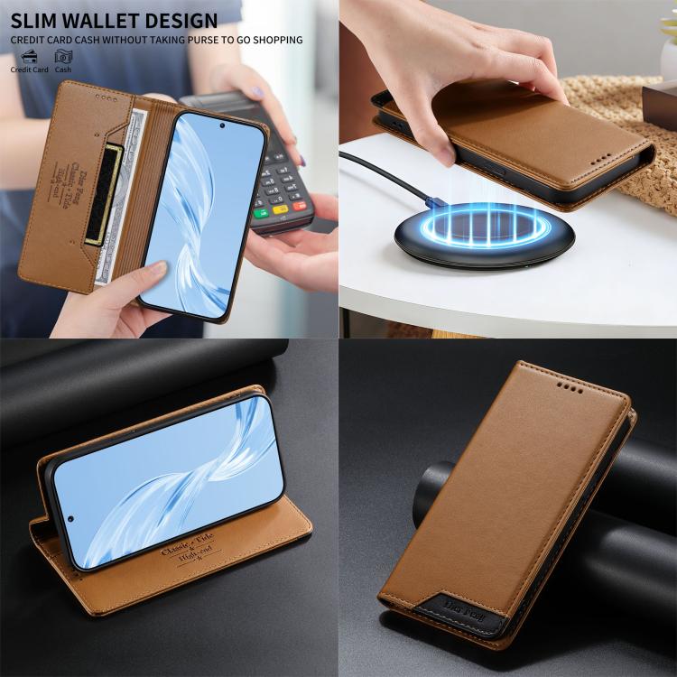For OPPO A58 4G Dierfeng Splicing Strong Magnetic RFID Vegan Leather Phone Case