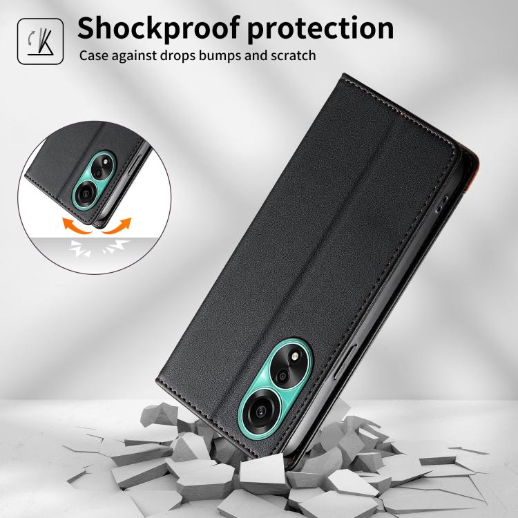 For OPPO A78 4G Dierfeng Splicing Strong Magnetic RFID Vegan Leather Phone Case