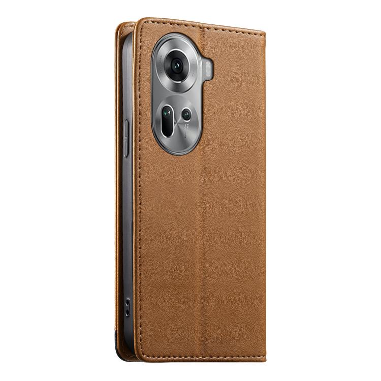 For OPPO Reno11 Global Dierfeng Splicing Strong Magnetic RFID Vegan Leather Phone Case