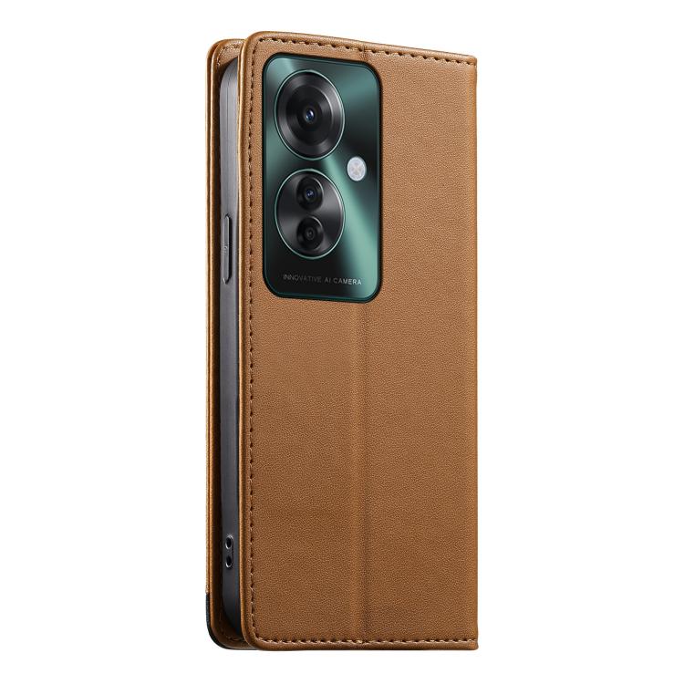 For OPPO Reno11 F Dierfeng Splicing Strong Magnetic RFID Vegan Leather Phone Case
