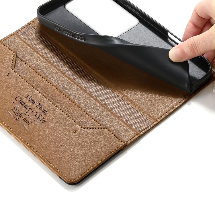 For OPPO Reno11 F Dierfeng Splicing Strong Magnetic RFID Vegan Leather Phone Case