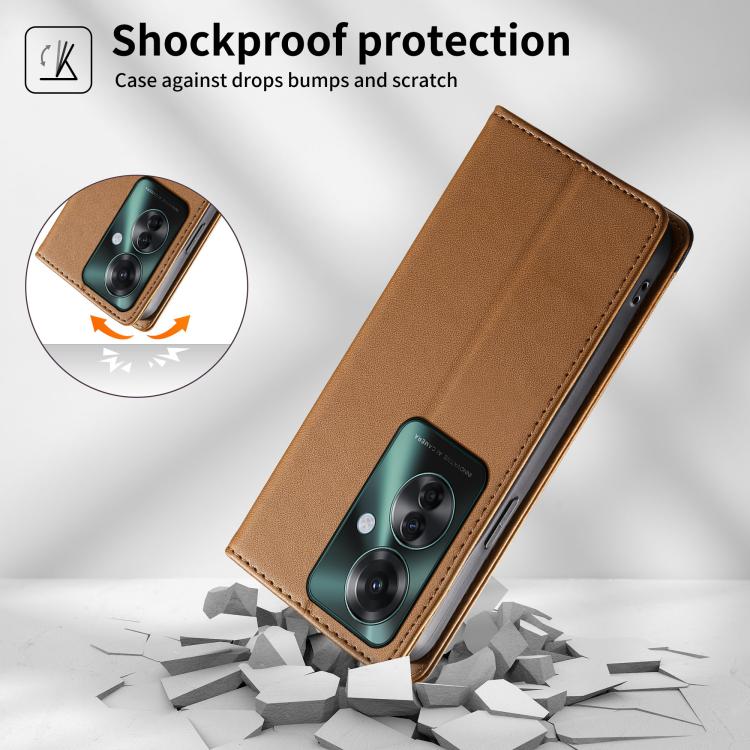 For OPPO Reno11 F Dierfeng Splicing Strong Magnetic RFID Vegan Leather Phone Case