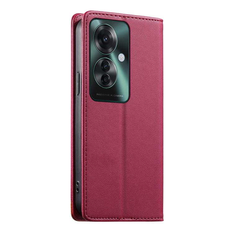 For OPPO Reno11 F Dierfeng Splicing Strong Magnetic RFID Vegan Leather Phone Case