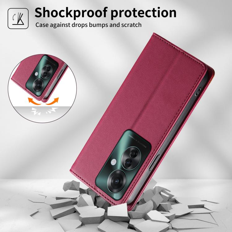 For OPPO Reno11 F Dierfeng Splicing Strong Magnetic RFID Vegan Leather Phone Case
