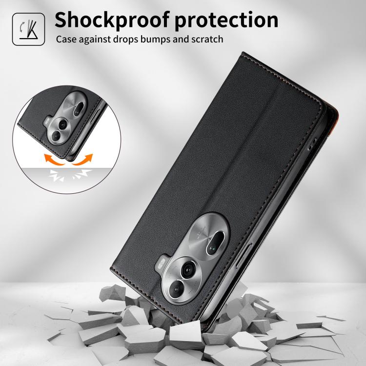For OPPO Reno11 Pro Global Dierfeng Splicing Strong Magnetic RFID Vegan Leather Phone Case