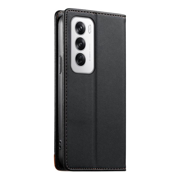 For OPPO Reno12 Global Dierfeng Splicing Strong Magnetic RFID Vegan Leather Phone Case