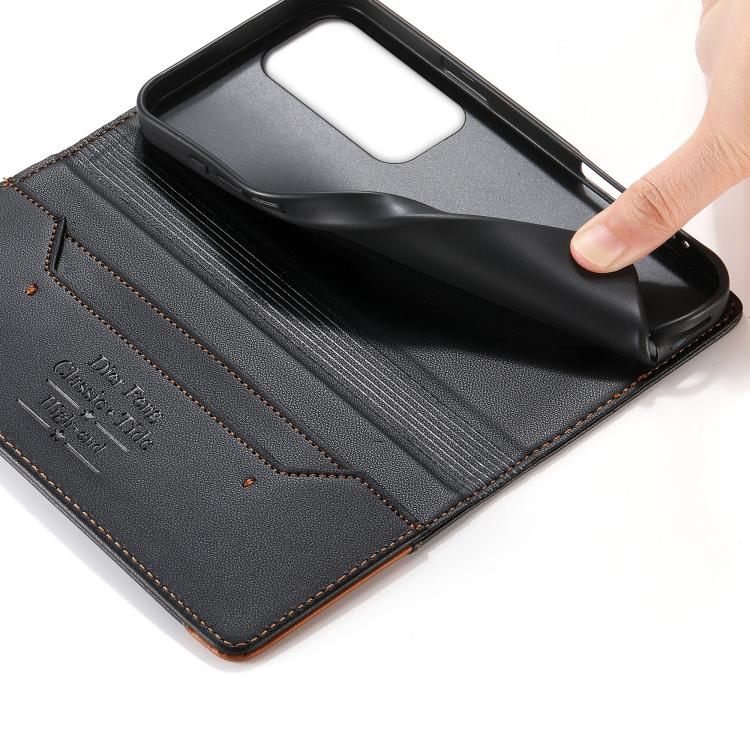 For OPPO Reno12 Global Dierfeng Splicing Strong Magnetic RFID Vegan Leather Phone Case