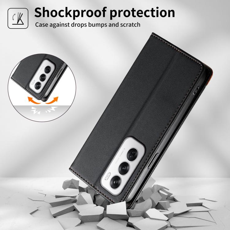 For OPPO Reno12 Global Dierfeng Splicing Strong Magnetic RFID Vegan Leather Phone Case