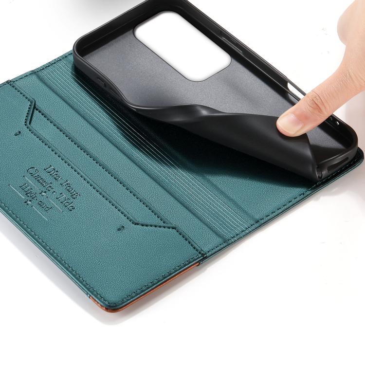 For OPPO Reno12 Global Dierfeng Splicing Strong Magnetic RFID Vegan Leather Phone Case