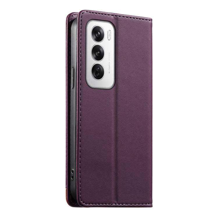 For OPPO Reno12 Global Dierfeng Splicing Strong Magnetic RFID Vegan Leather Phone Case