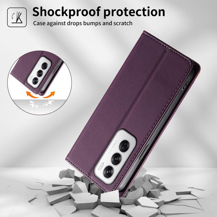 For OPPO Reno12 Global Dierfeng Splicing Strong Magnetic RFID Vegan Leather Phone Case
