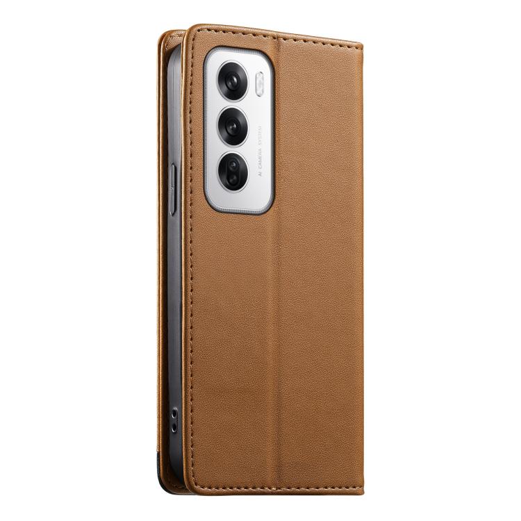 For OPPO Reno12 Global Dierfeng Splicing Strong Magnetic RFID Vegan Leather Phone Case