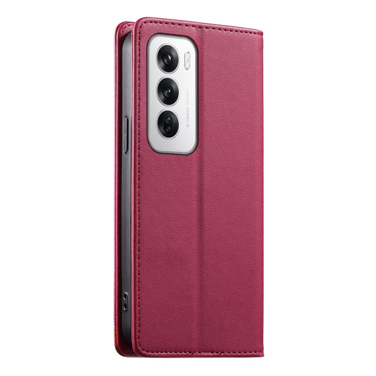 For OPPO Reno12 Global Dierfeng Splicing Strong Magnetic RFID Vegan Leather Phone Case