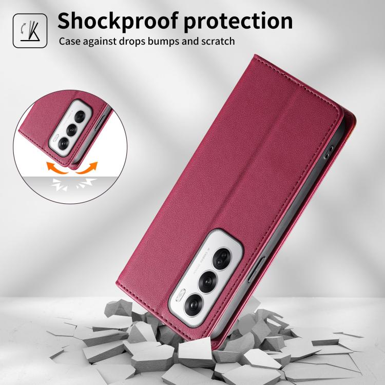 For OPPO Reno12 Global Dierfeng Splicing Strong Magnetic RFID Vegan Leather Phone Case