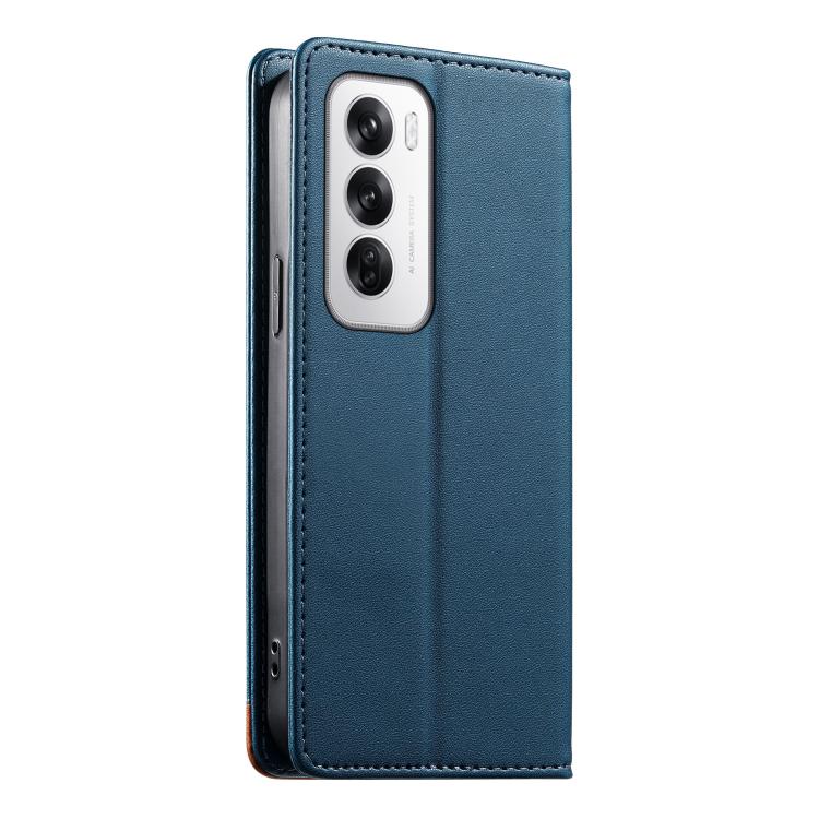 For OPPO Reno12 Global Dierfeng Splicing Strong Magnetic RFID Vegan Leather Phone Case