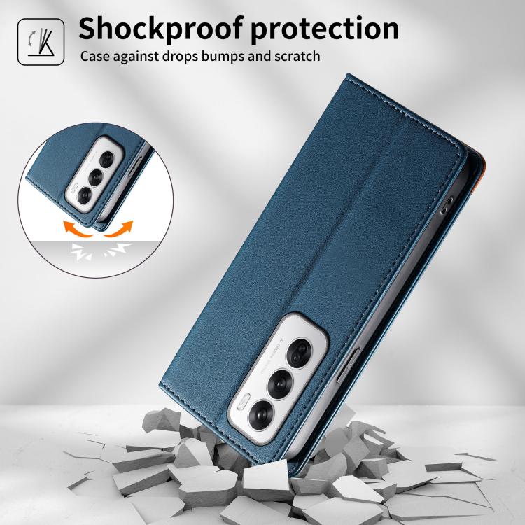 For OPPO Reno12 Global Dierfeng Splicing Strong Magnetic RFID Vegan Leather Phone Case