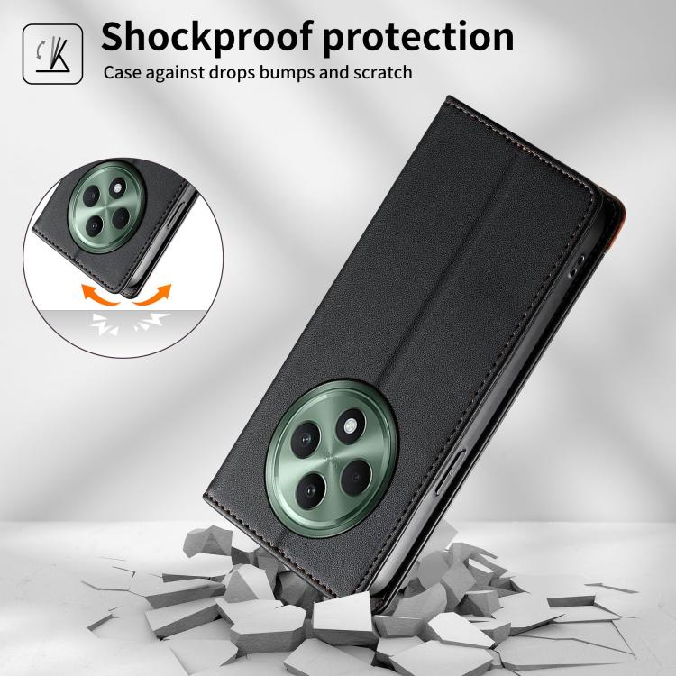 For OPPO Reno12 F 4G Dierfeng Splicing Strong Magnetic RFID Vegan Leather Phone Case