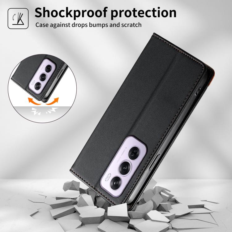 For OPPO Reno12 Pro Global Dierfeng Splicing Strong Magnetic RFID Vegan Leather Phone Case