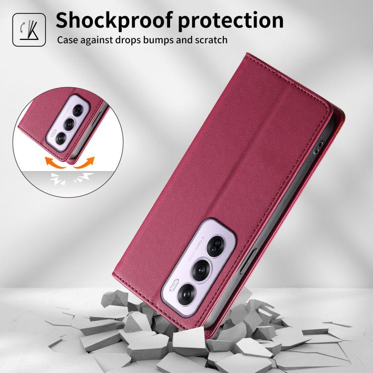 For OPPO Reno12 Pro Global Dierfeng Splicing Strong Magnetic RFID Vegan Leather Phone Case