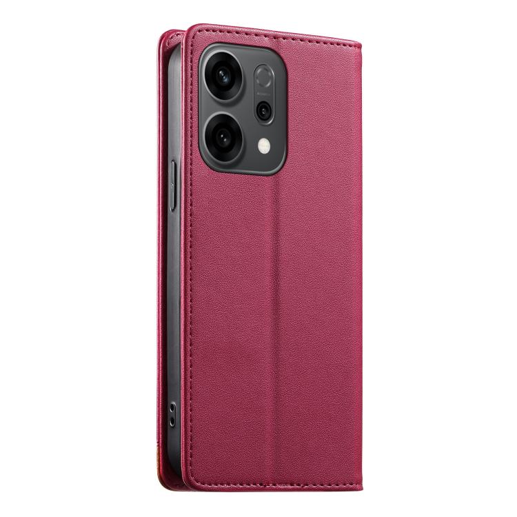 For OPPO Reno14 5G Global Dierfeng Splicing Strong Magnetic RFID Vegan Leather Phone Case