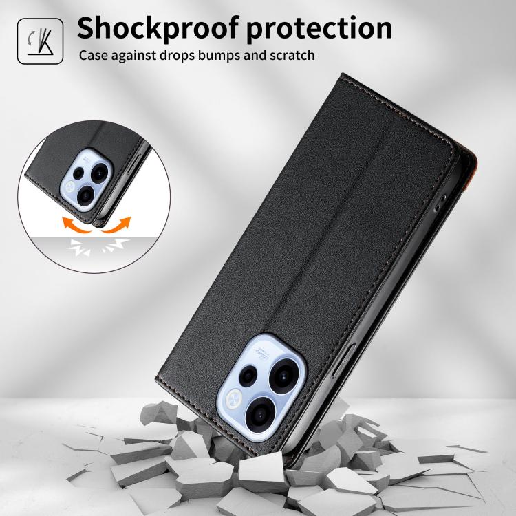 For OPPO Reno15 FS 5G Dierfeng Splicing Strong Magnetic RFID Vegan Leather Phone Case