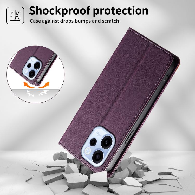 For OPPO Reno15 FS 5G Dierfeng Splicing Strong Magnetic RFID Vegan Leather Phone Case