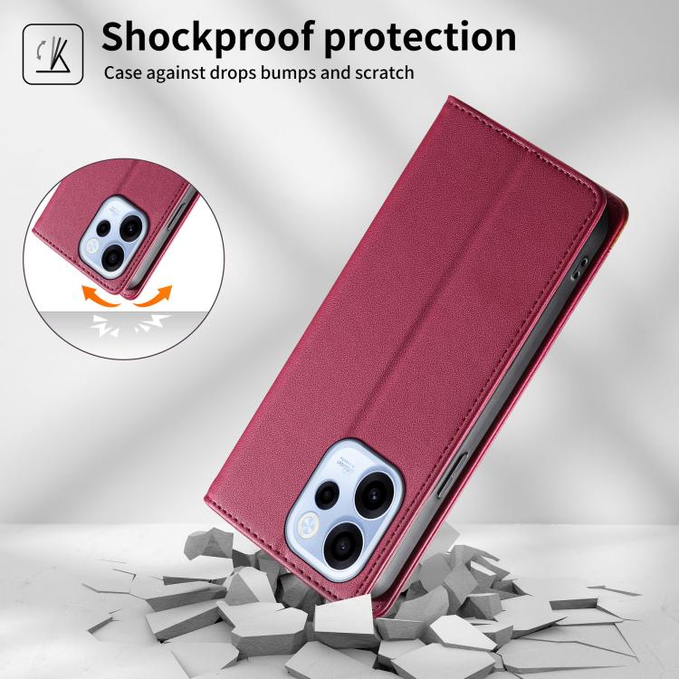 For OPPO Reno15 FS 5G Dierfeng Splicing Strong Magnetic RFID Vegan Leather Phone Case