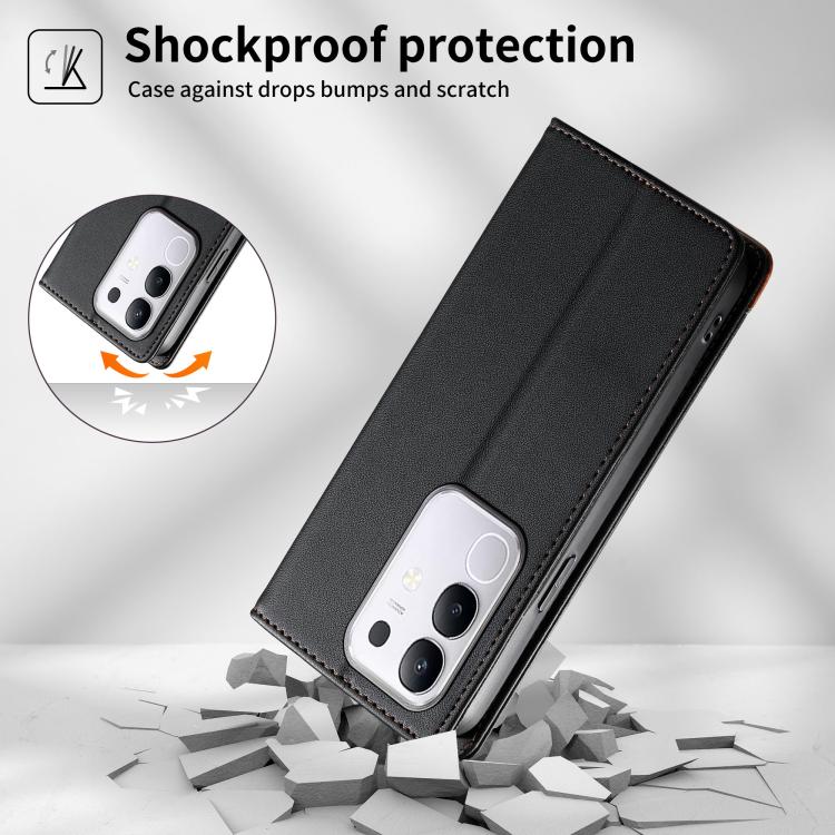 For vivo Y29 4G Dierfeng Splicing Strong Magnetic RFID Vegan Leather Phone Case