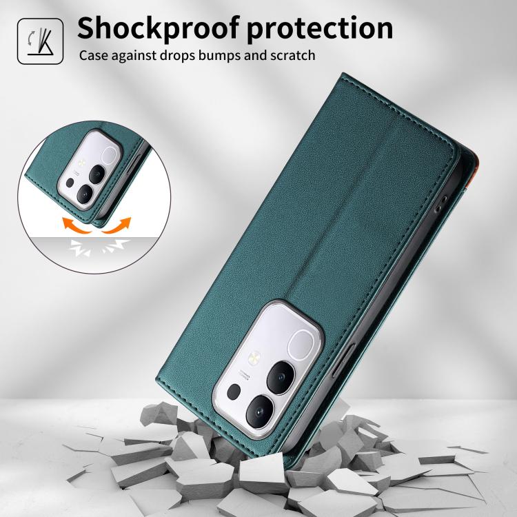 For vivo Y29 4G Dierfeng Splicing Strong Magnetic RFID Vegan Leather Phone Case