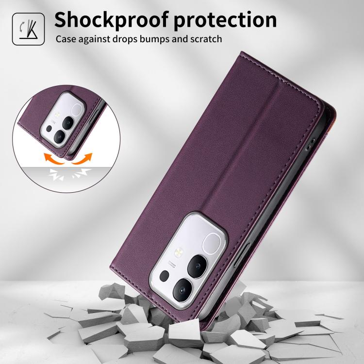 For vivo Y29 4G Dierfeng Splicing Strong Magnetic RFID Vegan Leather Phone Case
