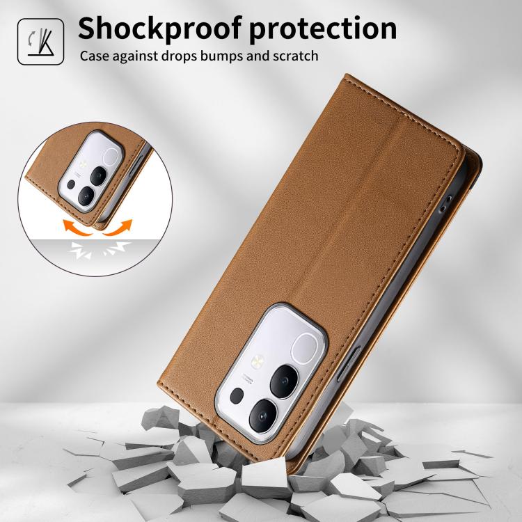 For vivo Y29 4G Dierfeng Splicing Strong Magnetic RFID Vegan Leather Phone Case
