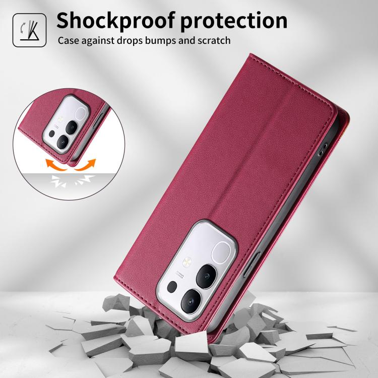 For vivo Y29 4G Dierfeng Splicing Strong Magnetic RFID Vegan Leather Phone Case