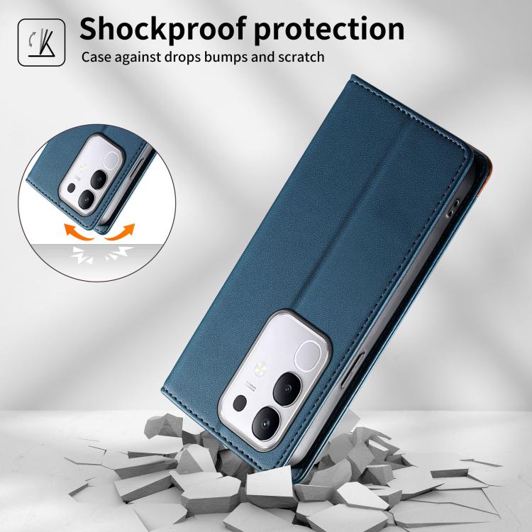 For vivo Y29 4G Dierfeng Splicing Strong Magnetic RFID Vegan Leather Phone Case