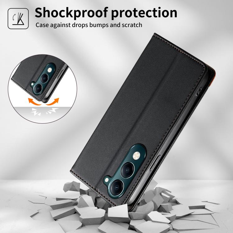 For vivo Y04 4G Dierfeng Splicing Strong Magnetic RFID Vegan Leather Phone Case