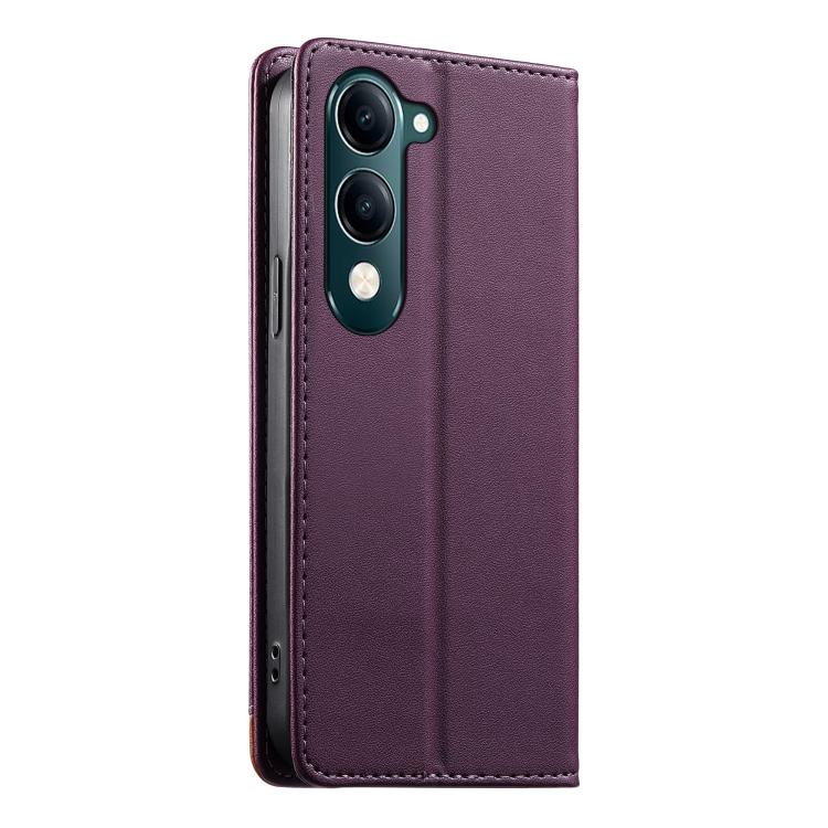 For vivo Y04 4G Dierfeng Splicing Strong Magnetic RFID Vegan Leather Phone Case