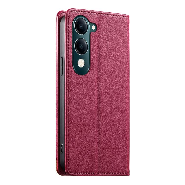 For vivo Y04 4G Dierfeng Splicing Strong Magnetic RFID Vegan Leather Phone Case