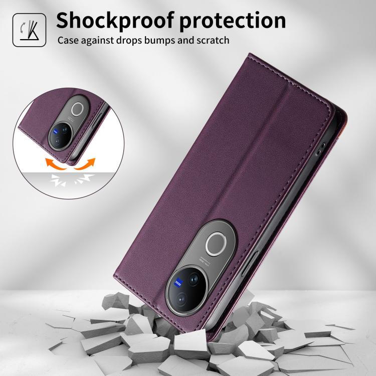 For vivo V50 Dierfeng Splicing Strong Magnetic RFID Vegan Leather Phone Case