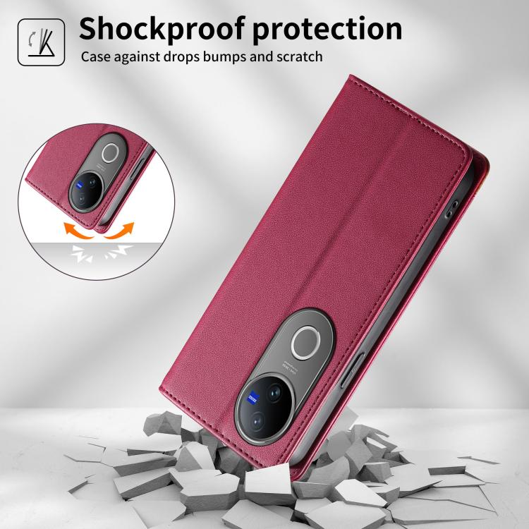 For vivo V50 Dierfeng Splicing Strong Magnetic RFID Vegan Leather Phone Case