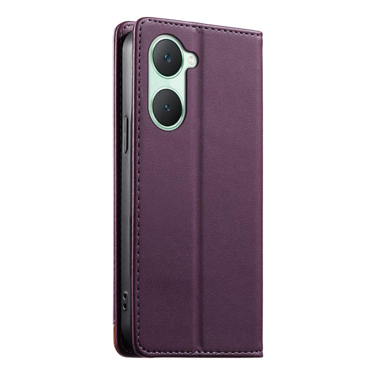 For vivo Y03 Dierfeng Splicing Strong Magnetic RFID Vegan Leather Phone Case