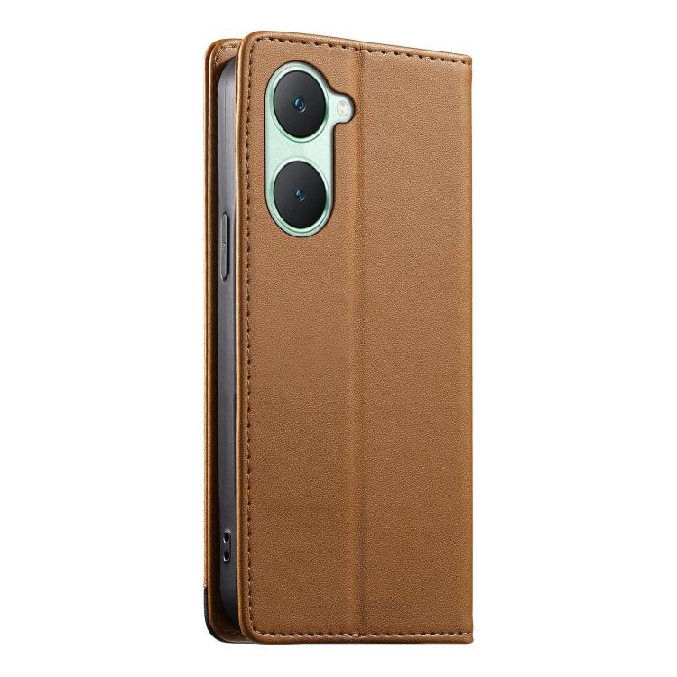 For vivo Y03 Dierfeng Splicing Strong Magnetic RFID Vegan Leather Phone Case