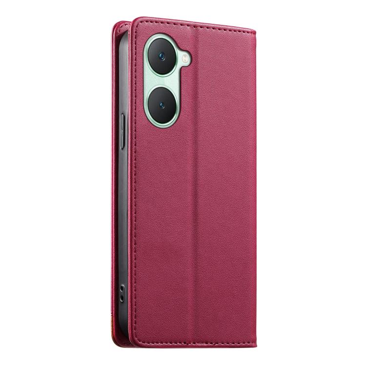 For vivo Y03 Dierfeng Splicing Strong Magnetic RFID Vegan Leather Phone Case