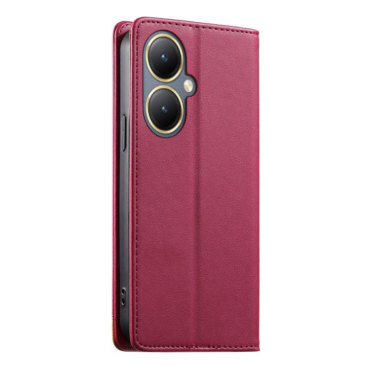 For vivo Y35+ Dierfeng Splicing Strong Magnetic RFID Vegan Leather Phone Case