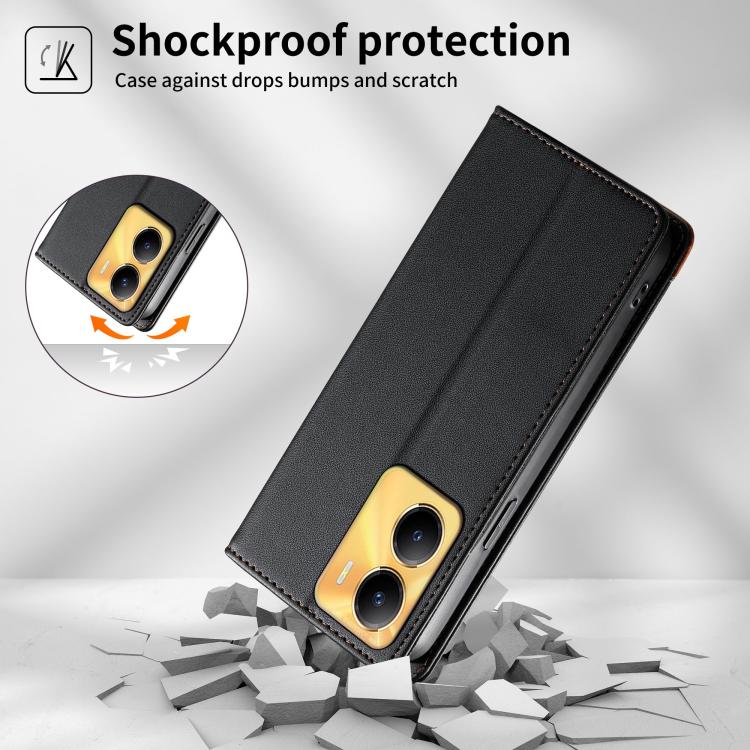 For vivo Y56 Dierfeng Splicing Strong Magnetic RFID Vegan Leather Phone Case